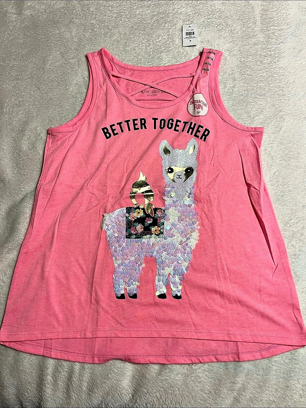 Justice Girls Pink Graphic Tank Top Size 14/16 NWT